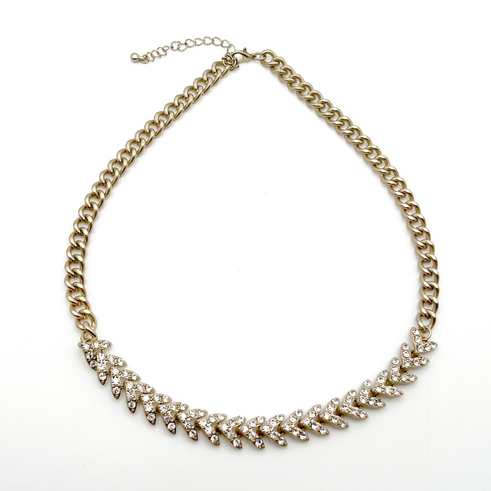 Panacea Satin Gold-tone Chain with Pavé Chevrons Necklace